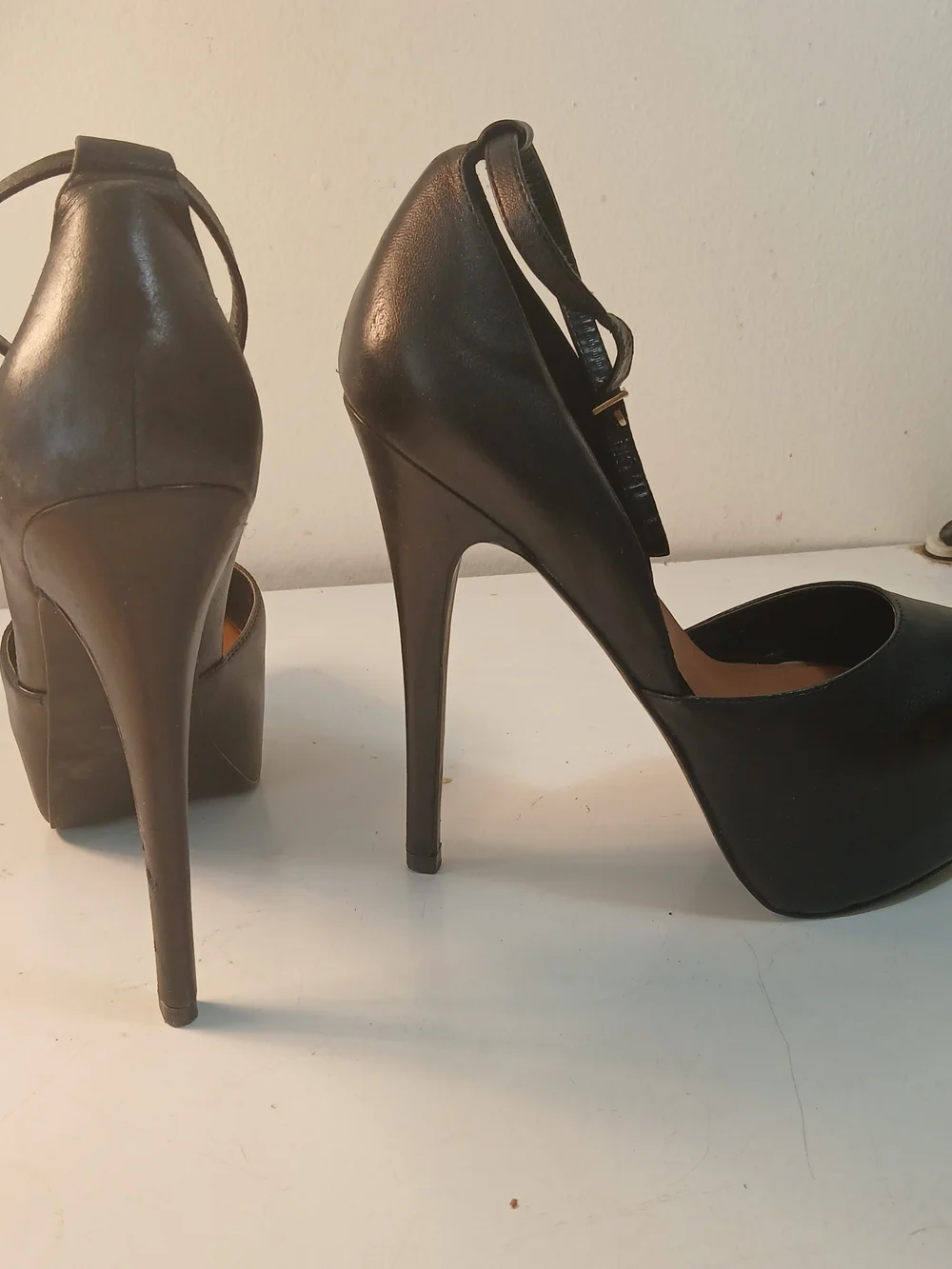 Steve Madden Black Platform Ankle-Strap Pumps
